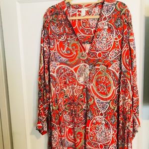 Red paisley print dress